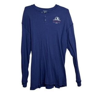 Y2K Luna Pier WRCA‎ Waffle Knit Henley Polo Shirt Mens 2XL Navy Blue Cowboy Chic